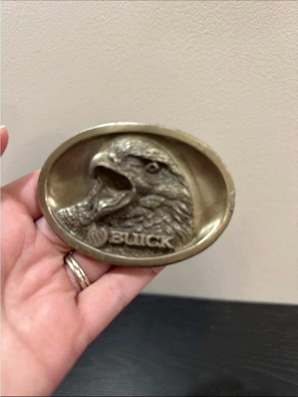 Vintage Buick Belt Buckle - Screaming Eagle Head - Silver Tone Oval - Automotive
